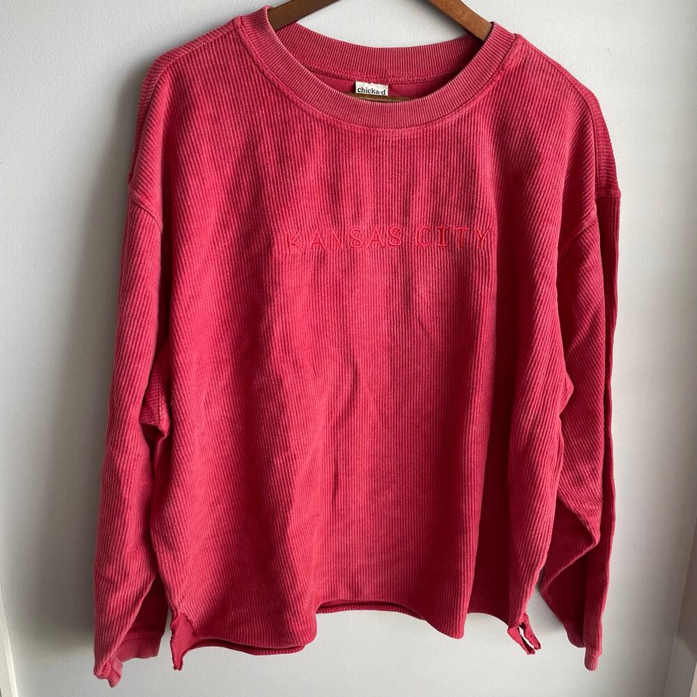 Kansas City Red Ribbed Crewneck Sweatshirt cropped oversized boxy size L